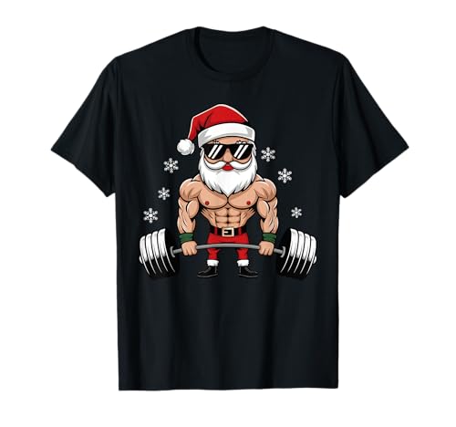 Christmas Santa Gym Deadlift Fitness Weightlifting Xmas T-Shirt