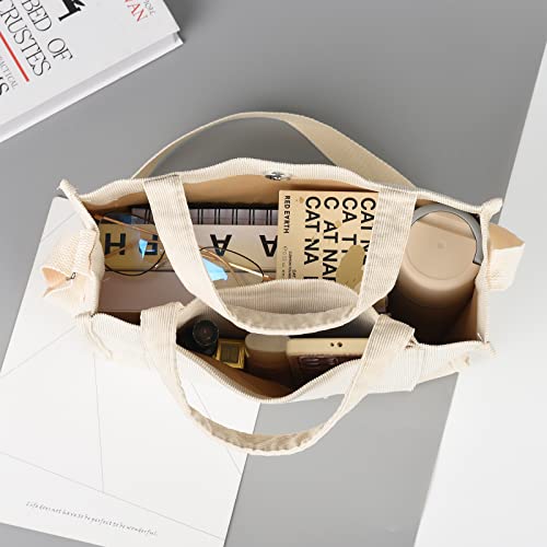 Valleycomfy Vintage Casual Corduroy Tote Bags Crossbody Bag Purse For Women Travel Shoulder Bags Handbags Eco Bag,Beige,Large #TOP4