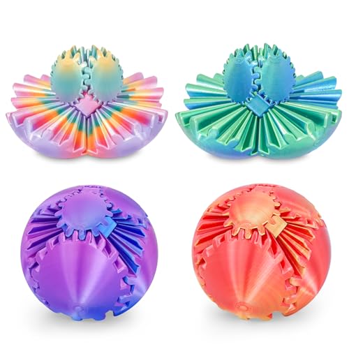4 Pack Gear Ball Fidget Toys,3D Printed Stress Relief GearSphere Spin Cube for Adults & Kids, Anxiety Relieving Desk Toy Gifts (Multicolor SetA-4PCS)