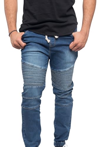 VICTORIOUS Men's Fashion Slim Fit Biker Denim Joggers Jeans JG873 - Indigo - Small - BB8H
