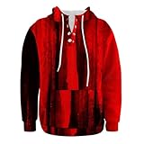 Sudaderas casuales de Halloween para hombre, de manga larga, con botones, cuello alto, con estampado de manchas de sangre, holgadas, con bolsillo, Vino, L