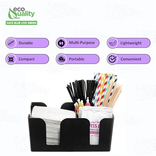 [1 PACK] Bar Caddy with 6 Compartments, Plastic Bar Organizer, Heavy Duty Refillable Bar Organizer, Barware Caddy, Napkin Dispenser, Straw Organizer by EcoQuality by EcoQuality - Image 2