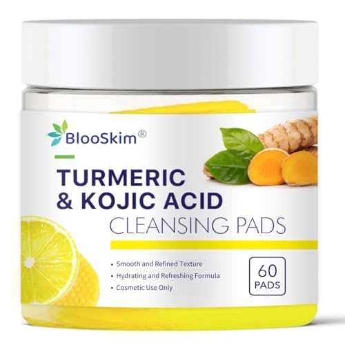 Turmeric Kojic Acid Cleansing Pads – Exfoliating & Brightening Face Pads for Dark Spots, and Uneven Skin Tone – Gentle & Effective Turmeric & Kojic Acid Facial Pad for Face & Body - 60Pcs