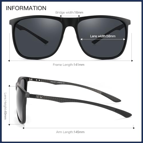 Image of Carbon Fiber Polarized Sunglasses for Men Women, Retro Square Frame, UV400 Protection HD Lens, Driving Fishing Sports