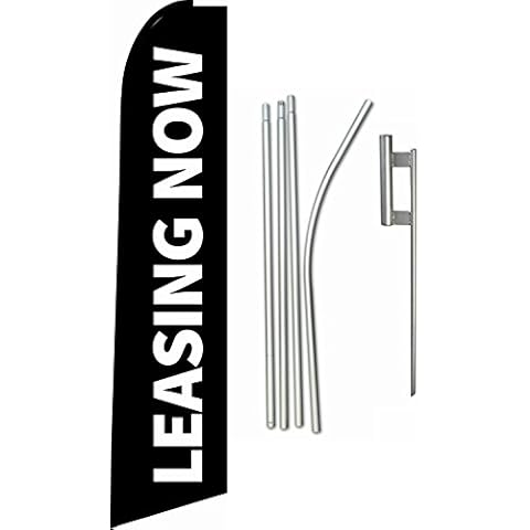 BER Products Swooper Feather Flag Kit 15ft Leasing Now Black w/Ground Spike and Pole Cover