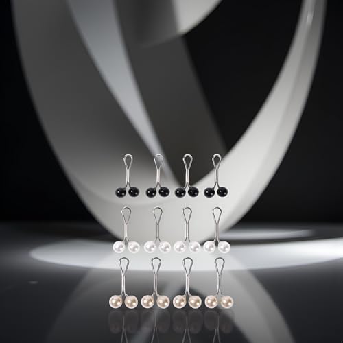 Image of 12pcs Multicolor Headscarf Pearl Pins Clips, Sweater Shawl U Shape Hijab Lady Muslim Shawl Clips Jewelry Accessories Scarf Brooches Pin(Black&White&Gold)