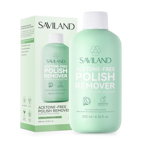 SAVILAND Plant-Based & Natural Nail Polish Remover: Non Acetone Nail Polish Remover Gentle Non Toxic Fingernail Removal with Shea Butter Castor Oil Vitamin E for Nail Care Home 200 ML