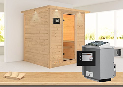 Mojave- Karibu Sauna inkl. 9- kW- Ofen- mit Dachkranz