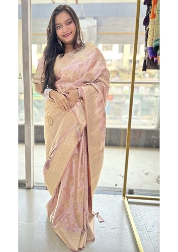 Image of Women's Banarasi Silk Georgette Saree Featuring Silver Sequin And Mirror Work