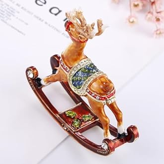 Vie jeune Hand Painted Enamel Reindeer Trinket Box, Hinged Jewelry Box Unique Mini Ring Necklace Jewelry Organizer, Classical Bejeweled Storage, Figurine Collectible Keepsake Home Decor (Reindeer)