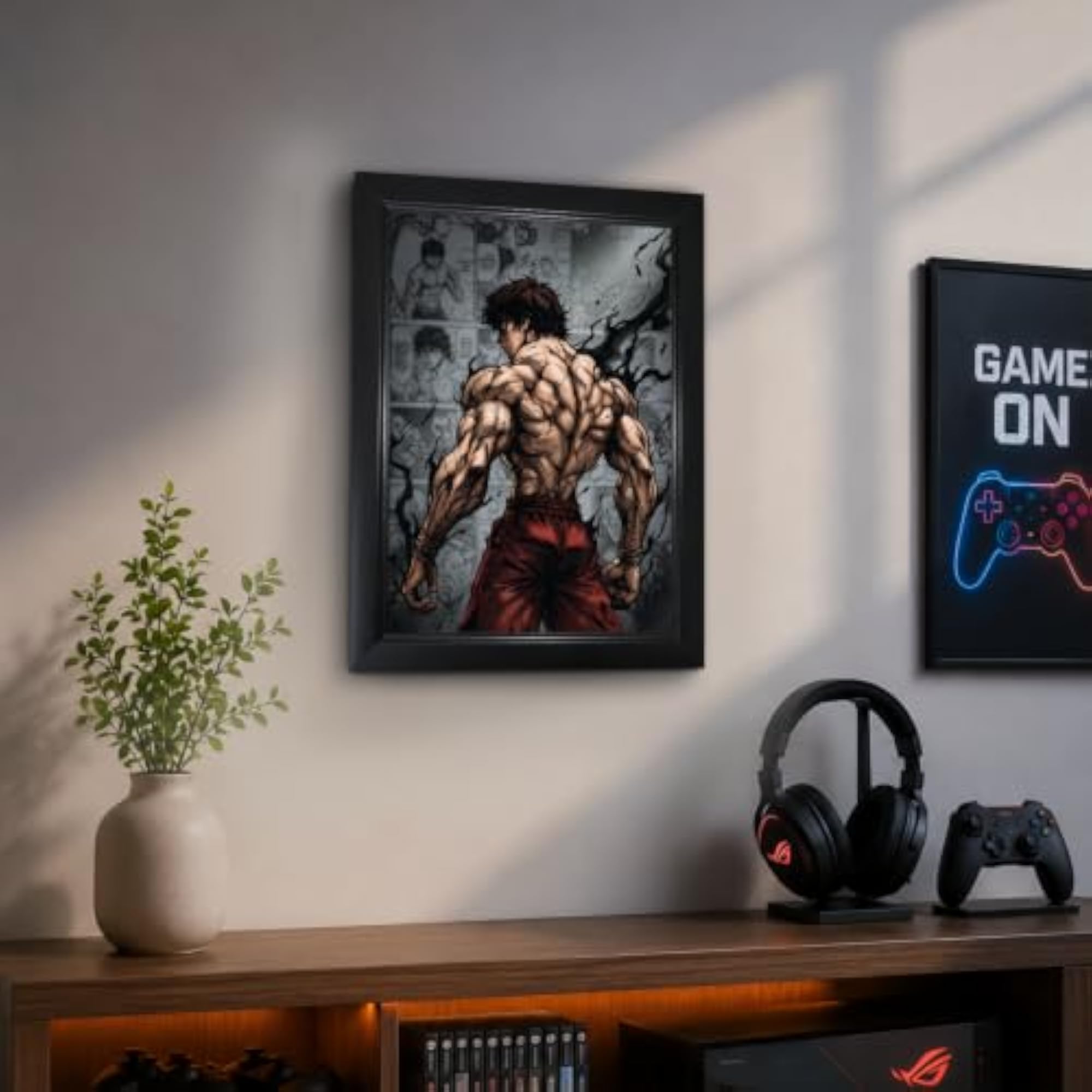 Anime Poster with Frame, Manga Wall Art for Gaming Room