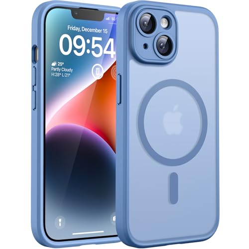 TOCOL für iPhone 14 Hülle für Magsafe Vollständiger Kameraschutz Stoßfest Kratzfest Transluzente Rückseite Magnetisch Handyhülle für iPhone 14 Case Hellblau