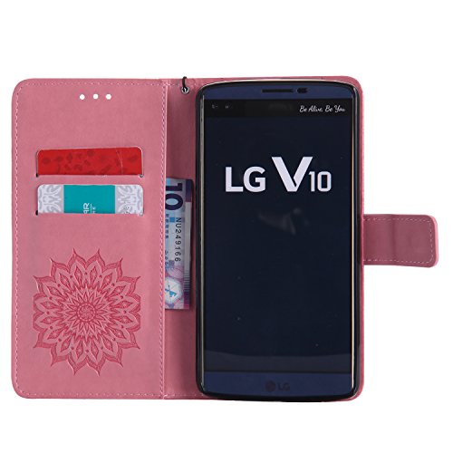 Cotdinforca Case For Lg V10 Flip Emboss Mandala With Card Holder Slot Pockets, Magnetic Closure Premium Pu Leather Case Cover For Lg V10 (2015). Mandala Pink #TOP3
