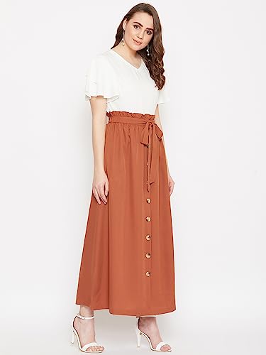 Image of Women Off-White & Brown Solid Top with Skirt