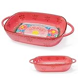 BOYIFEIJIE Plat à gratin rectangulaire en céramique avec 2 poignées, design floral vintage, moule pour four, micro-ondes, lave-vaisselle, idéal pour lasagnes, casseroles, tiramisu (rose pêche)