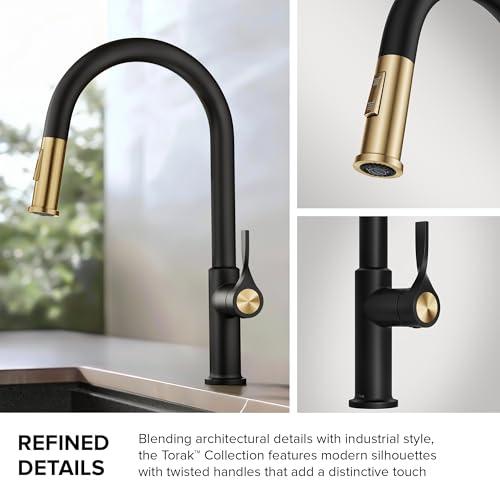 KRAUS Brushed Brass Matte Black Pull Down Kitchen Faucet KPF-2840SFBBMB - image 8