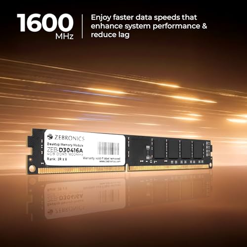 Image of Zebronics 4GB DDR3 RAM for PC, 1600MHz, Low Power Consumption, High Stability Performance (D30416A)