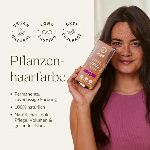 Foto von khadi GOLDBRAUN Pflanzenhaarfarbe, Haarfarbe für schillerndes Bernstein bis zu samtig glänzendem Goldbraun, Naturhaarfarbe 100% pflanzlich, natürlich & vegan, Zertifizierte Naturkosmetik, 100g