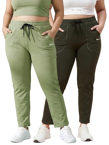 Image of BLINKIN Ankle Length Plus Size Cotton Track Pant for Woman | Ultimate Summer Lowers & Pajama for Women Pack of 2 (combo-plus-86)