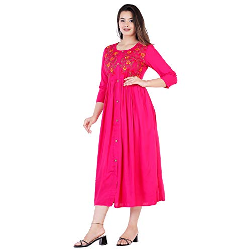 Image of DMP FASHION Women' s Rayon Classy Embroidery Work Flared Kurta