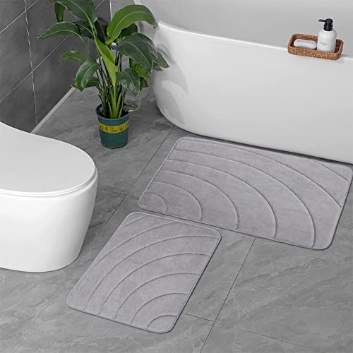 Lunaye Bathroom Rugs Set, Soft And Super Absorbent Rug, Memory Foam Shower Mat, Non Slip Quick Dry Bath Floor Decor, 2 Piece Gray… #TOP3