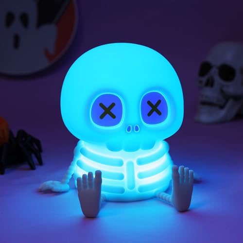 Image of Ammonite Skeleton Night Light, Silicone Skull Lamp, 8 Colors & 2-Level Adjustable Warm Light, Touch Control LED Bedside Lamp for Home, Summerween Party, Halloween Decor, Gift for Christmas Birthday