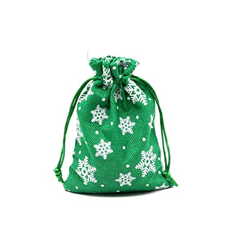 GGSDDU 50 Bolsas De Arpillera Para Dulces Con Cordón,5 X 7 Pulgadas,Patrón De Copo De Nieve,Regalo,Bolsa De Regalo,Chocolate,Caramelo,Embalaje,Bolsa De Regalos,Verde Cover