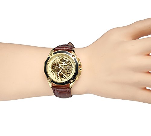 FORSINING Men's Skeleton Mechanical Watch Reloj Automatic Movtment Male Clock with Genuine Leather Strap, strap