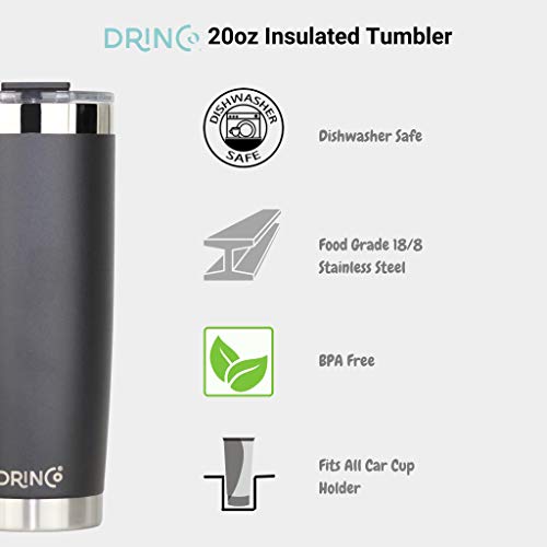 Drinco - 20 Oz Stainless Steel Tumbler | Double Walled Vacuum Insulated Mug With Lid, 2 Straws, For Hot & Cold Drinks (20Oz, 20Oz Black) #TOP4