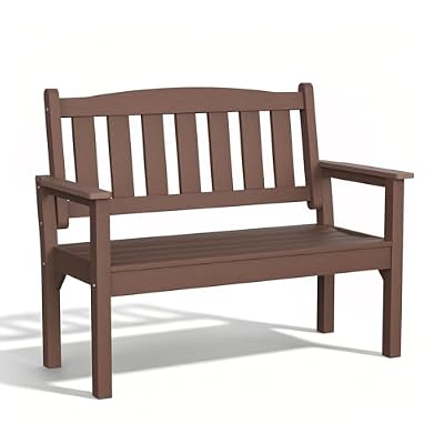 Psilvam 2-Person Poly Lumber Outdoor Garden Bench 700 Lbs Capacity, Brown
