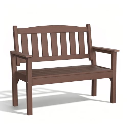 Image of Psilvam 2-Person Poly Lumber Outdoor Garden Bench 700 Lbs Capacity, Brown