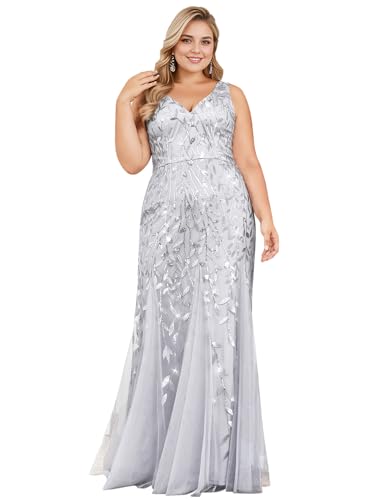 Image of Ever-Pretty Plus Sequin Formal Dresses Sleeveless V Neck Mermaid Ball Gowns Plus Size Prom Dress