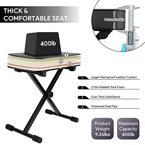 Chachazo Piano Bench, Piano Stool Adjustable Keyboard Bench Foldable Piano Chair, 2.95In Thickness Padded High-Density Sponge Piano Seat Keyboard Stool With Music Stand #TOP4