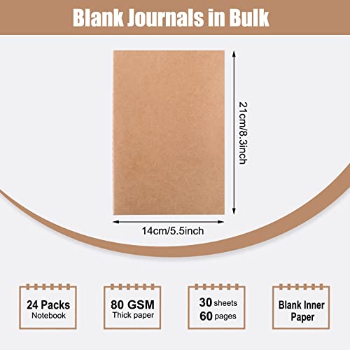 Eoout 24 Pack Kraft Notebooks, Journals In Bulk, Blank Paper Sketchbooks, 60 Pages, 30 Sheets, 80Gsm, 8.3X5.5 Inch, A5 Size, Travel Journal Set, For Gifts, Students And Office Supplies #TOP1
