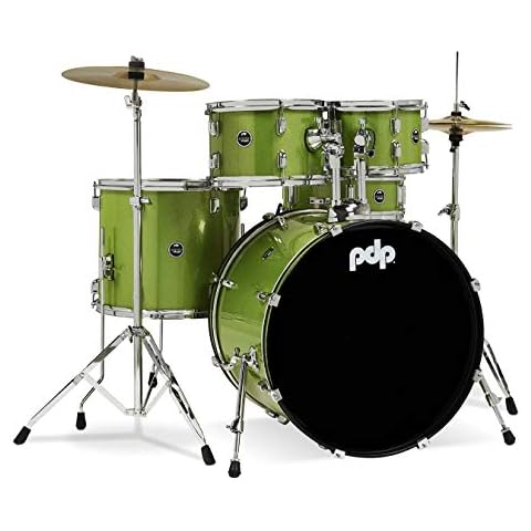 Pacific Drums Center Stage Complete Drumkit, 5 Drum Set, Electric Green Sparkle, 7x10, 8x12, 14x16 Floor, 16x22 Kick, 5x14 Snare (PDCE2215KTEL) Cover
