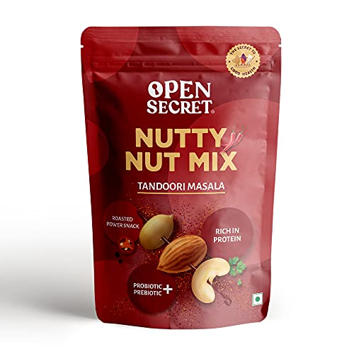Image of Open Secret 100% Natural and Premium Healthy Tandoori Mix Dry Fruits and Nuts | Healthy Party Snack Mix | Dry Fruits Mix with Cashew Almond - Pack of 1 (135g)