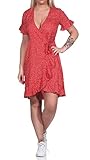 mädchen kleid rot weiße punkte gepunktetes Design VERO MODA Damen Wickel-Kleid VMHenna Wrap Gepunktetes Mini-Kleid 10252951 Goji Berry: Tiny dots XS