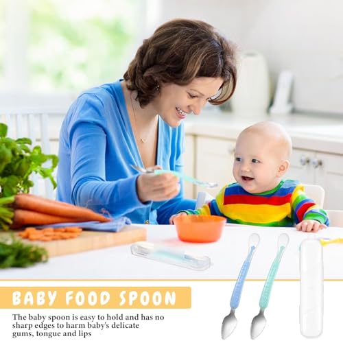Image of Tony Stark Baby Double Side Head 2 in 1 Silicone Food Spoon, Stainless Steel Fruit Scraper for Baby & Toddler, Fruit Scraping & Feeding Spoons with Travel Case (Multi Color)