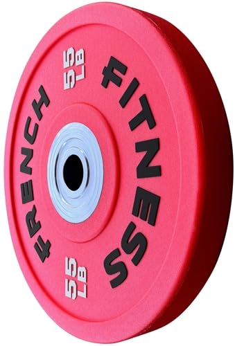 French Fitness Competition Urethane Bumper Plate 55 lb Red - Durable High Durometer Urethane, Color Molded Markings, IWF Standard Diameter