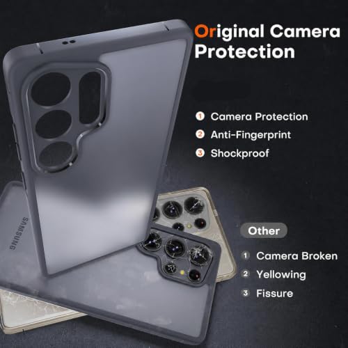 Image of Frosty Case for Samsung Galaxy S25 Ultra 5G | Shockproof Armor, Anti-Scratch Hard PC Back, Soft TPU Bumper, Camera Lens Protection, Wireless Charging Compatible | Translucent Matte Back Black