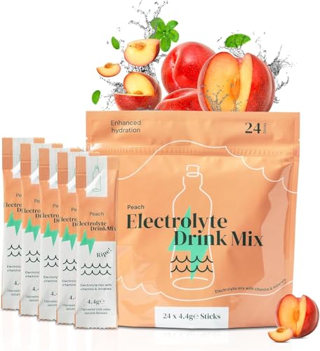 HABITUAL Daily Hydration Electrolytes Sachets | Powder Packed with 425mg of Key Electrolytes, Vitamin C, B6 & Zinc | Electrolyte Drinks (24 Sachets, Peach)