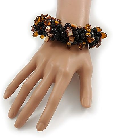 Avalaya Teen/Children/Kids Black/Brown Glass Bead Chunky Bracelet - 15cm L/ 3cm Ext, black, brown - Image 3