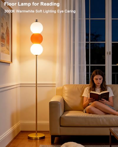 Image of Lightdot Globe Floor Lamp with LED Bulbs Included, Dimmable Floor Lamps,Unique Modern Standing Tall Lamp for Bedroom Living Room /Sofa Beside /Corner Decor-Orange