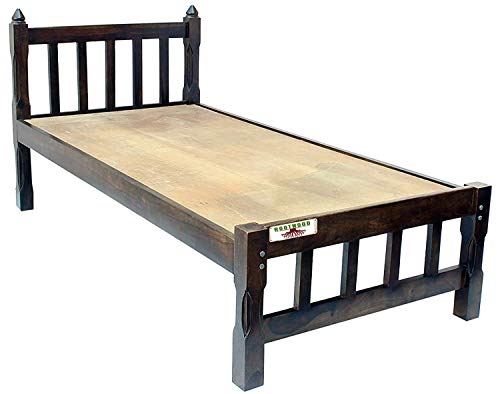 Image of A Beautiful Single Size Bed for Bedroom, Without Storage Bed sheesham Wood Bed Furniture, DIY(Do-It-Yourself) for Living Room, Polished | Finish (Dark Wlanut)