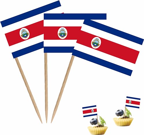 LUSEOAN Costa Rica Countries Toothpicks Flag Costa Rican Small Mini Cocktail Fruit Cupcakes Toppers Food Stick Flags Decorations, 100 Pack
