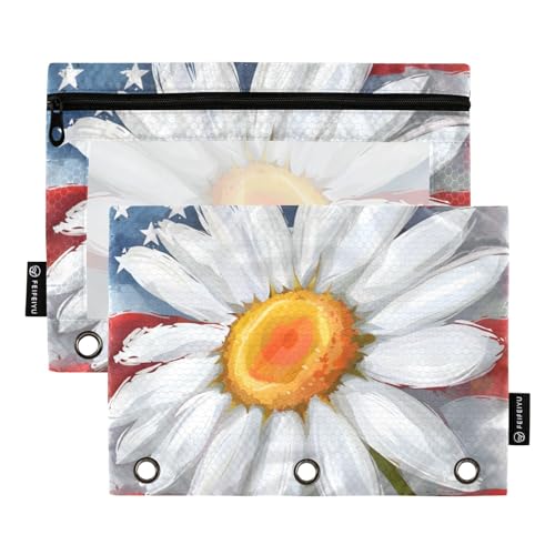 Astuccio per raccoglitori a 3 anelli con bandiera americana astuccio per matite e cosmetici con cerniera trasparente per ufficio viaggi confezione da 2 Bandiera Daisy