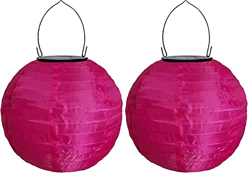 Youning Lot de 2 lampions solaires à LED - Résistants aux intempéries - Étanche - Pour l'extérieur - 30 cm - En nylon - En papier - Rose