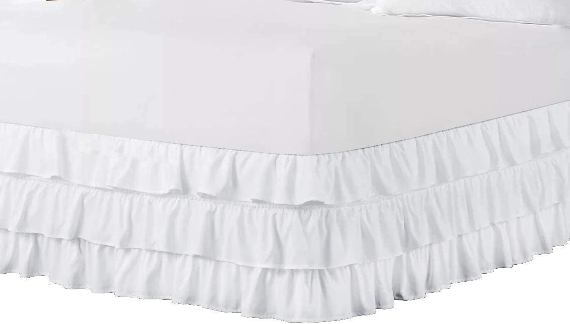 Multi Ruffle Bed Skirt with Split Corners- White Bed Skirt King Size 12 Inch Drop Bed Skirt Multi Ruffle- 100% Microfiber Dust Ruffle Bed Skirt for King Size Bed with Platform Three Sided Coverage