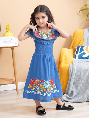 Image of Mexican Dress for Girls Traditional Vestidos Mexicanos Cinco de Mayo Embroidered Dresser Toddler Kids