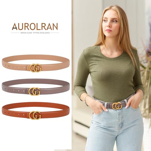Image of Aurolran Women's Leather Belt with Buckle - Ideal for Dresses, Jeans, and Coats
